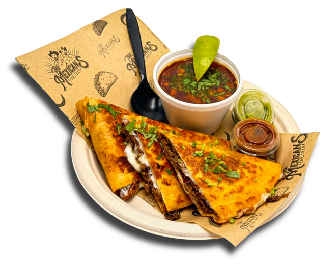 Flour tortilla packed with mozzarella and shredded beef. Served with a side of rich birria broth.